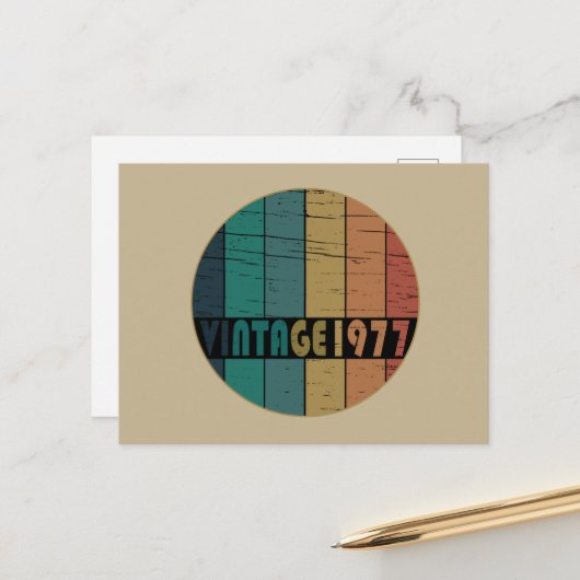 Geboren in 1977 op  verjaardag feestdagenkaart (Voorkant / Achterkant in situ)