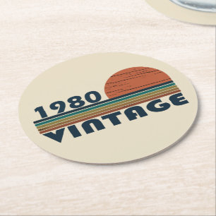 Geboren in 1980 elegante vintage verjaardagsfeestj ronde kartonnen onderzetter