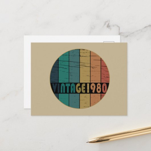 Geboren in 1980 op  verjaardag feestdagenkaart (Voorkant / Achterkant in situ)