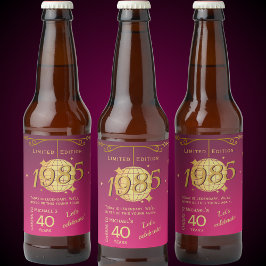 Geboren in 1985 40ste verjaardagsfeest roze bier L Bier Etiket