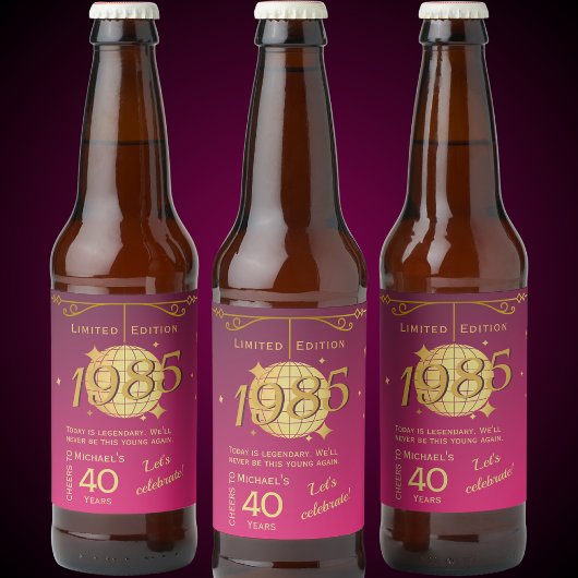 Geboren in 1985 40ste verjaardagsfeest roze bier L Bier Etiket