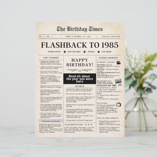 Geboren in 1985 Mock Krant 40ste verjaardag (Staand voorkant)