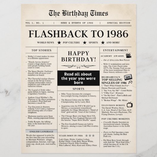Geboren in 1986 Fun Newspaper (Voorkant)