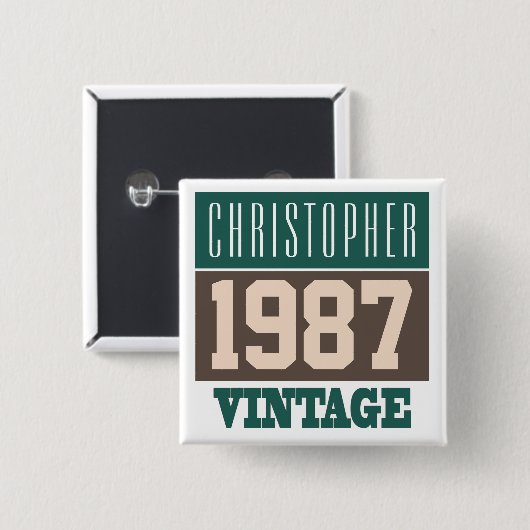 Geboren in 1987, persoonlijke cadeautjes vierkante button 5,1 cm (Voorkant /achterkant)