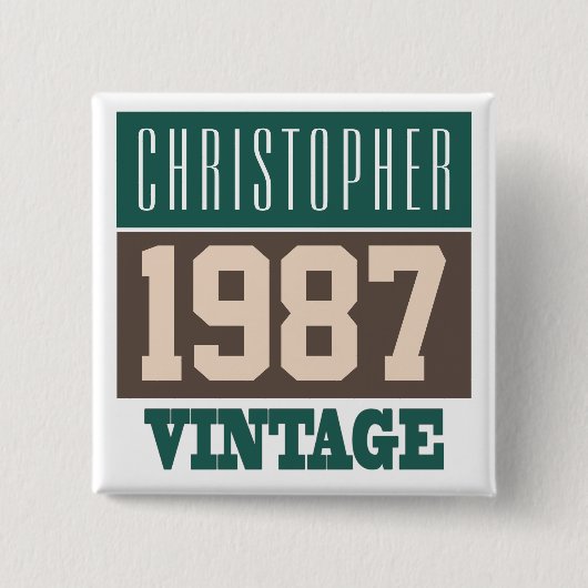 Geboren in 1987, persoonlijke cadeautjes vierkante button 5,1 cm (Voorkant)