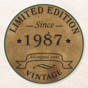 geboren in 1987  verjaardag ronde kartonnen onderzetter