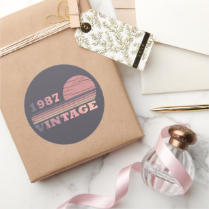 geboren in 1987  verjaardag roze en paars ronde sticker