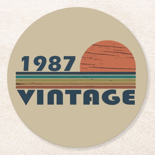 Geboren in 1987  verjaardagscadeau ronde kartonnen onderzetter (Voorkant)