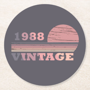 Geboren in 1988 elegante moderne vintage verjaarda ronde kartonnen onderzetter