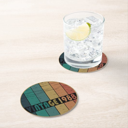 Geboren in 1988  verjaardagscadeau ronde kartonnen onderzetter (Insitu)