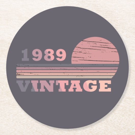 geboren in 1989  verjaardag ronde kartonnen onderzetter (Voorkant)