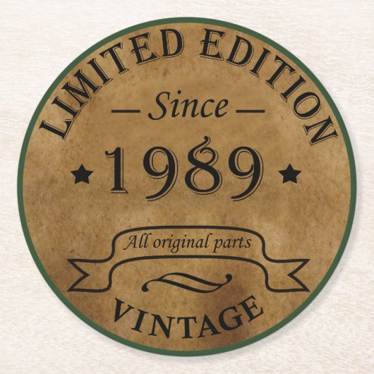 geboren in 1989  verjaardag ronde kartonnen onderzetter (Voorkant)