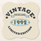 Geboren in 1992  verjaardagscadeau kartonnen onderzetters (Voorkant)