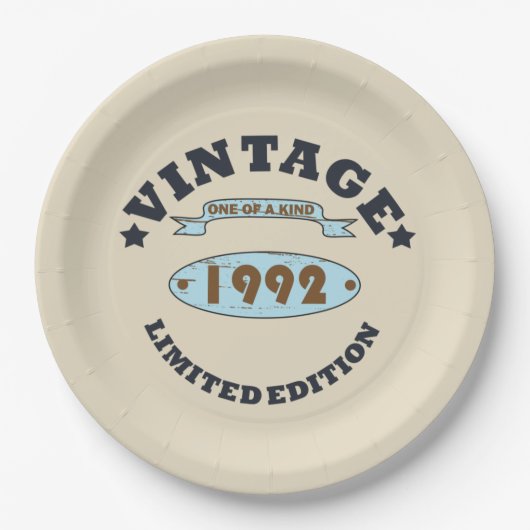 Geboren in 1992  verjaardagscadeau papieren bordje (Voorkant)