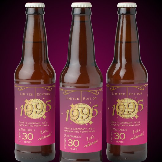 Geboren in 1995 30ste verjaardagsfeest roze bier L Bier Etiket