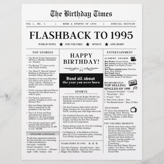 Geboren in 1995 Mock Krant zwart-wit (Voorkant)