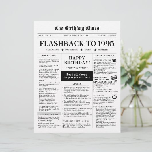 Geboren in 1995 Mock Krant zwart-wit (Staand voorkant)