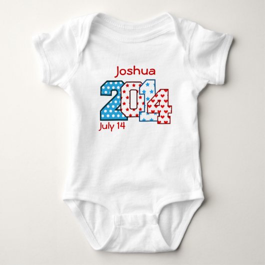 Geboren in 2014 Big Numbers Blue en Red V01 Romper (Voorkant)