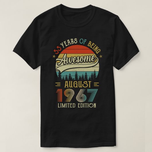 Geboren in augustus 1967 55e verjaardag, 1967 55 j t-shirt (Design voorkant)