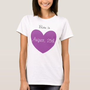 Geboren in Augustus Aangepaste Paarse Hart Druk T-shirt