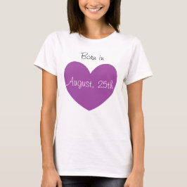 Geboren in augustus gepersonaliseerde Paarse hart T-shirt