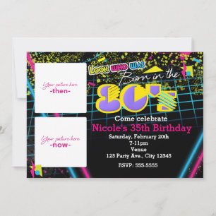 Geboren in de jaren 80 2 foto's toen en nu uitnodi kaart