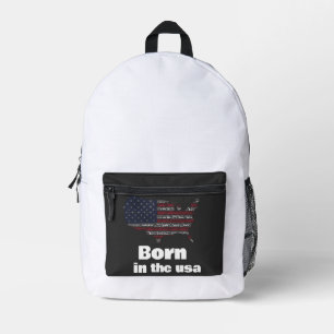 Geboren in de VS Amerikaanse vlag Typografie Kaart Bedrukte Rugzak