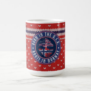 "Geboren in de VS · wortels in Noorwegen" Blauw me Koffiemok