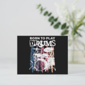 Geboren in Drums Drumming Rock Music Band Drumme Briefkaart (Staand voorkant)
