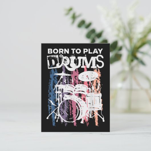Geboren in Drums Drumming Rock Music Band Drumme Informatiekaartje (Staand voorkant)