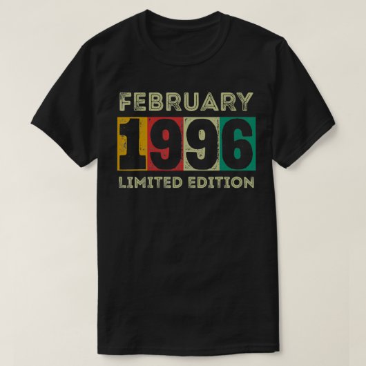 Geboren in februari 1996 25e verjaardag Gift 25 ja T-shirt (Design voorkant)