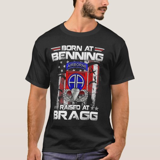 Geboren in FT Benning Raised Fort Bragg Airborne4 T-shirt (Voorkant)