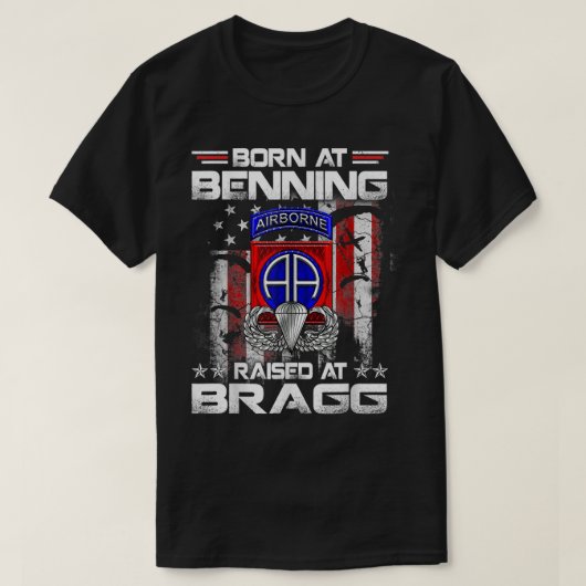 Geboren in Ft Benning Raised Fort Bragg Airborne V T-shirt (Design voorkant)