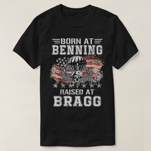 Geboren in Ft Benning Raised Fort Bragg Airborne V T-shirt (Design voorkant)