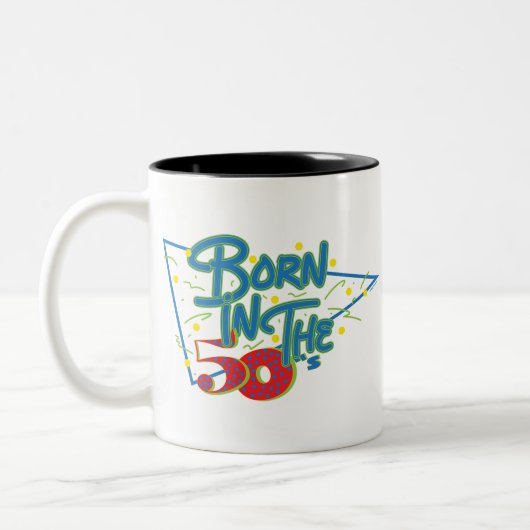 Geboren in Fun Age Graphic 50 jaar Tweekleurige Koffiemok (Links)