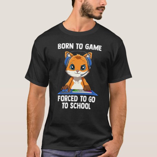 Geboren in game Video Gamer Fox Computer Gaming T-shirt (Voorkant)