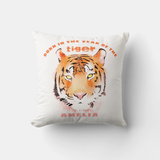 Geboren in het jaar Tiger Waterverf 2022 Baby Girl Kussen (Voorkant)