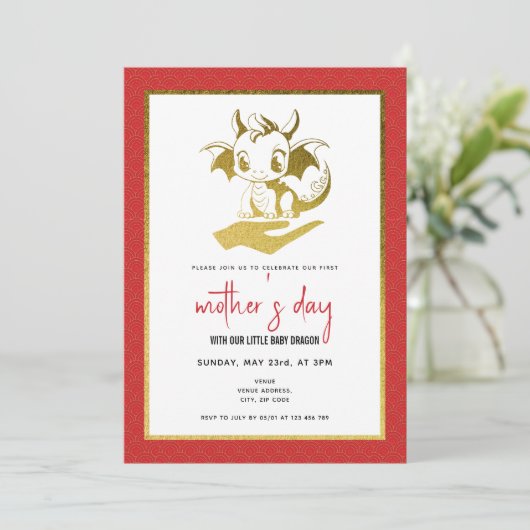 Geboren in het jaar van de Dragon Red First Moeder Kaart (Staand voorkant)