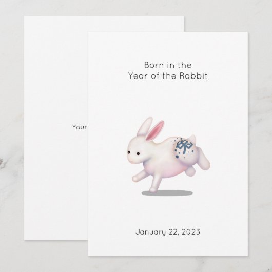 "Geboren in het jaar van het konijn" Baby Aankondi (Voorkant / Achterkant)