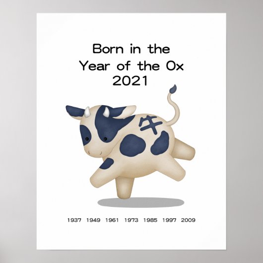Geboren in het Jaar van het Ox Chinese Zodiac Sign Poster (Voorkant)