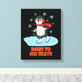 Geboren in Ice Schaats Cute Penguin Canvas Afdruk (Insitu (Houten vloer))