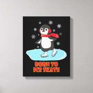 Geboren in Ice Schaats Cute Penguin Canvas Afdruk