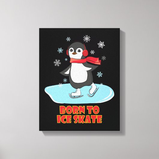 Geboren in Ice Schaats Cute Penguin Canvas Afdruk (Voorkant)