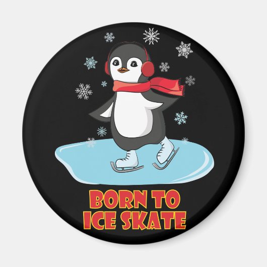 Geboren in Ice Schaats Cute Penguin Magneet (Voorkant)