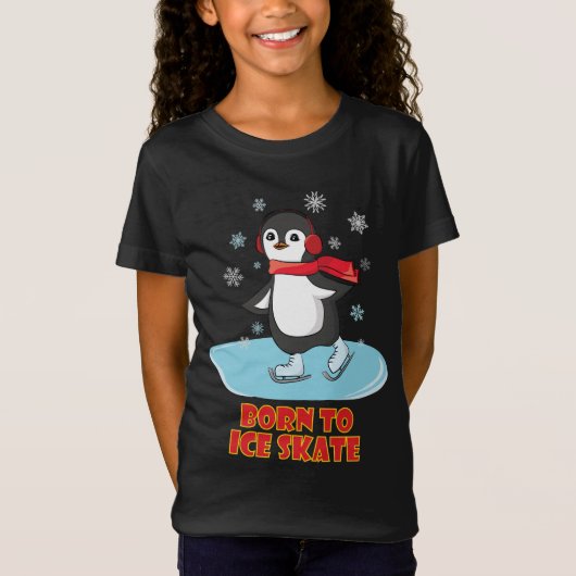 Geboren in Ice Schaats Cute Penguin T-shirt (Voorkant)