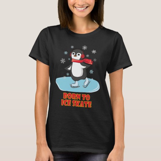 Geboren in Ice Schaats Cute Penguin T-shirt (Voorkant)