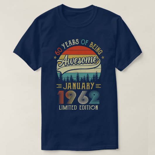 Geboren in januari 1962 60e verjaardag, 1962 60 ja t-shirt (Design voorkant)