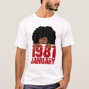Geboren in januari 1981 40e verjaardag zwarte vrou t-shirt