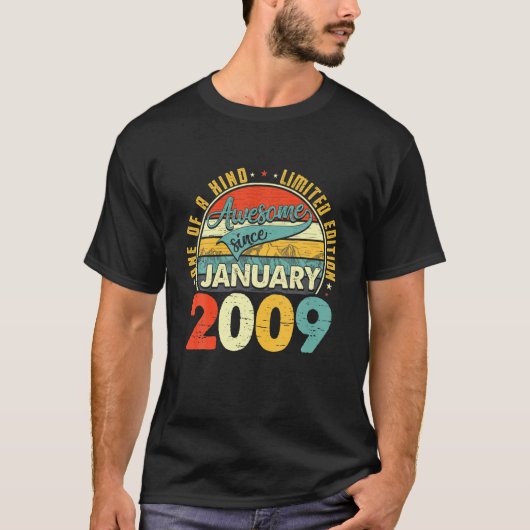 Geboren in januari 2009 13e geboortedag gift retro t-shirt (Voorkant)