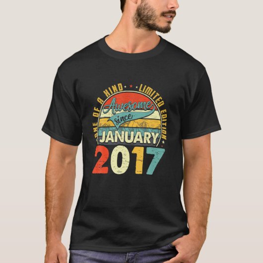 Geboren in januari 2017 5th Birthday Gift Retro 5  T-shirt (Voorkant)